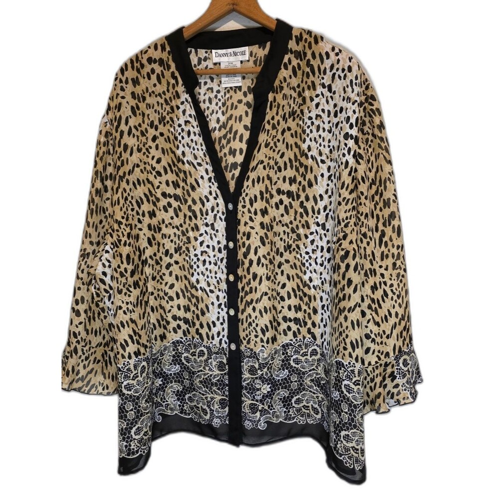 Danny & Nicole Animal Print Jacket - Blouse Sheer Ruffle Sleeve Floral Size 26W